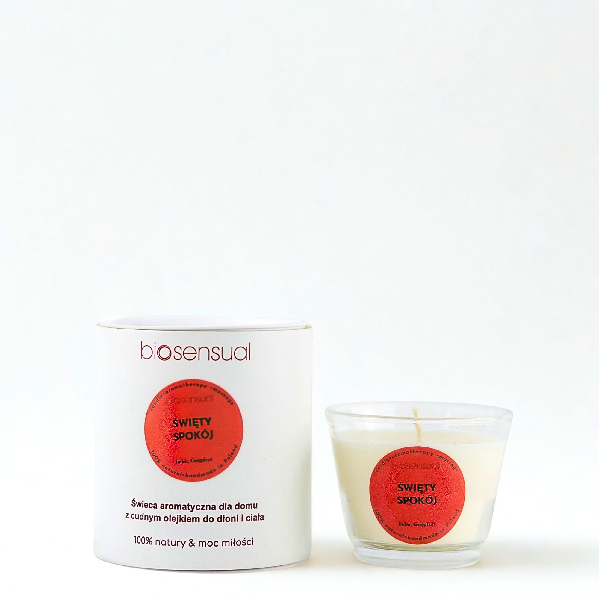 naturalna świeca do masażu imbir grejpfrut Święty Spokój Biosensual